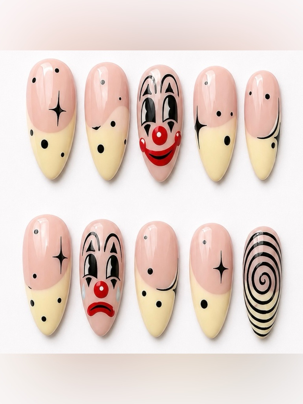 Nude & Cream Clown Art Press-On Nails - Women Makeup